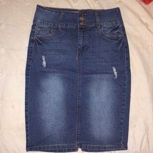 Distressed Denim knee length skirt